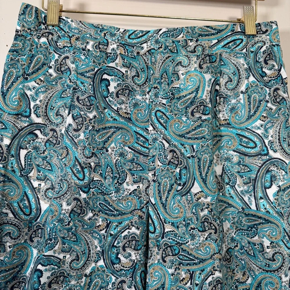Michael Kors Wide Leg Palazzo Pants Women's Teal Paisely Cotton Classic - Medium